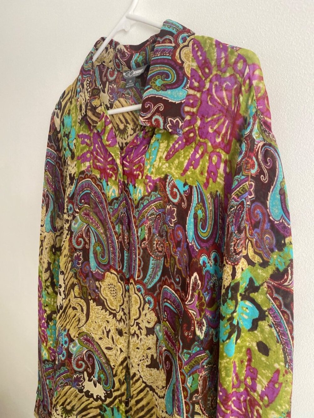Go Silk Women's Paisley Sheer Floral 100% Silk Button-Down Blouse Size 1X - Picture 5 of 6